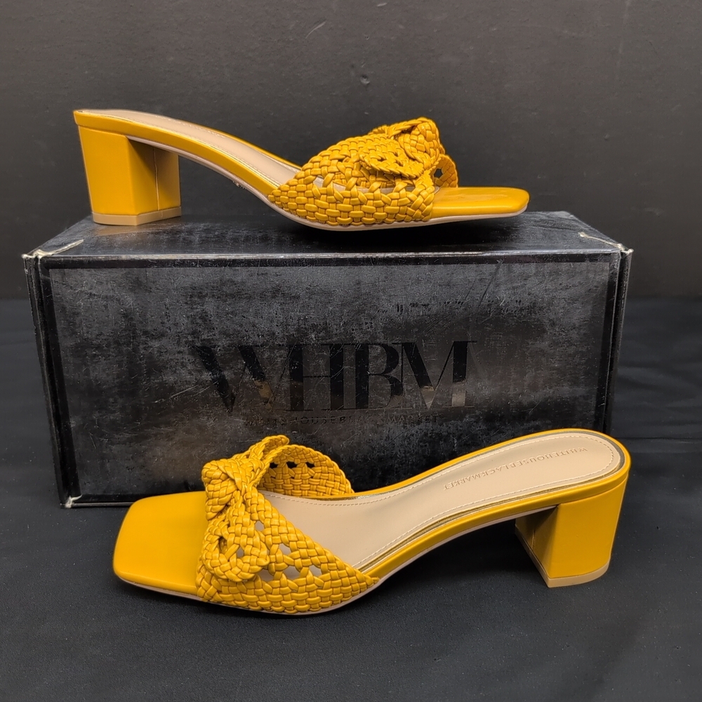 White House Black Market Braided Block Heel Sandals Size US 8M Liquid Gold